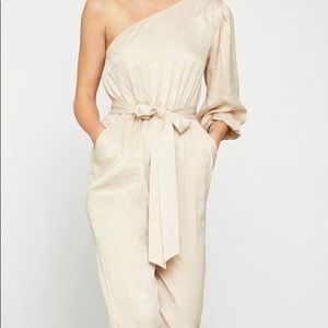 BCBGMaxAzaria Beige shimmer Tie Waist Jumpsuit